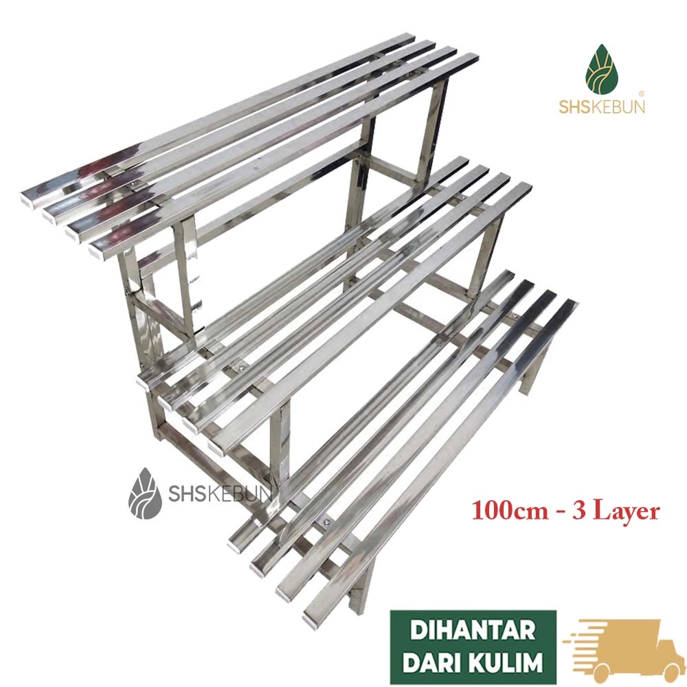 Stand Rak Bunga Stainless Steel Flower Rack Stand Outdoor Rak Pasu Bunga Outdoor Rak ...