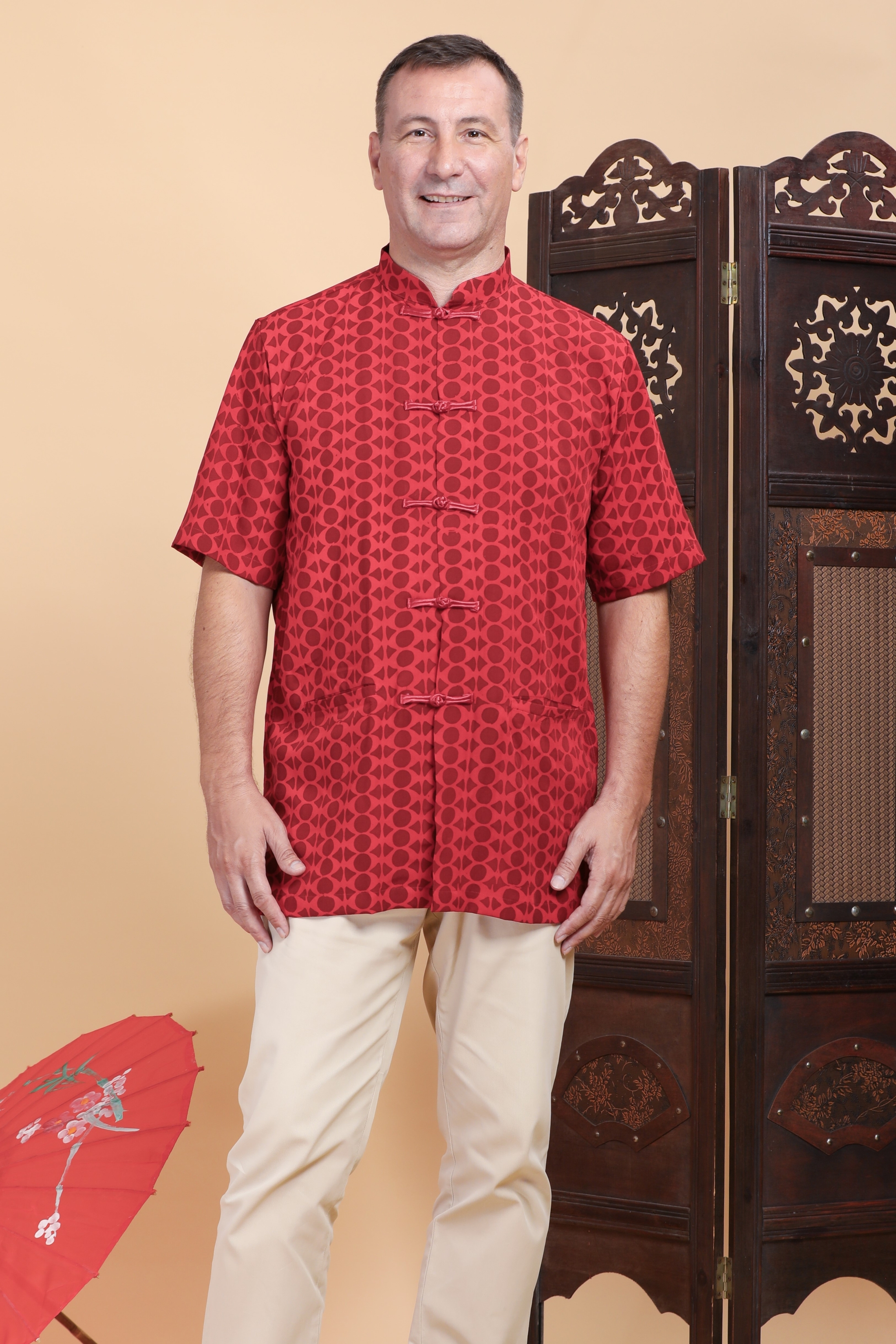 Xingfu Men Batik Samfu Red | Ayayu Malaysia Handcrafted Batik | Online ...