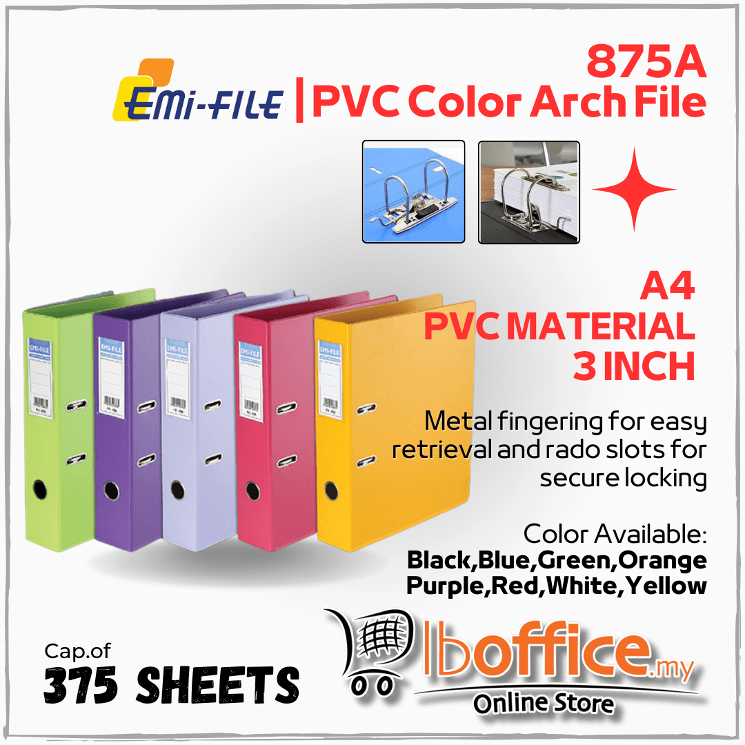 Emi File 875A PVC Colour Arch File - A4 3-Inch 75mm | lboffice online ...