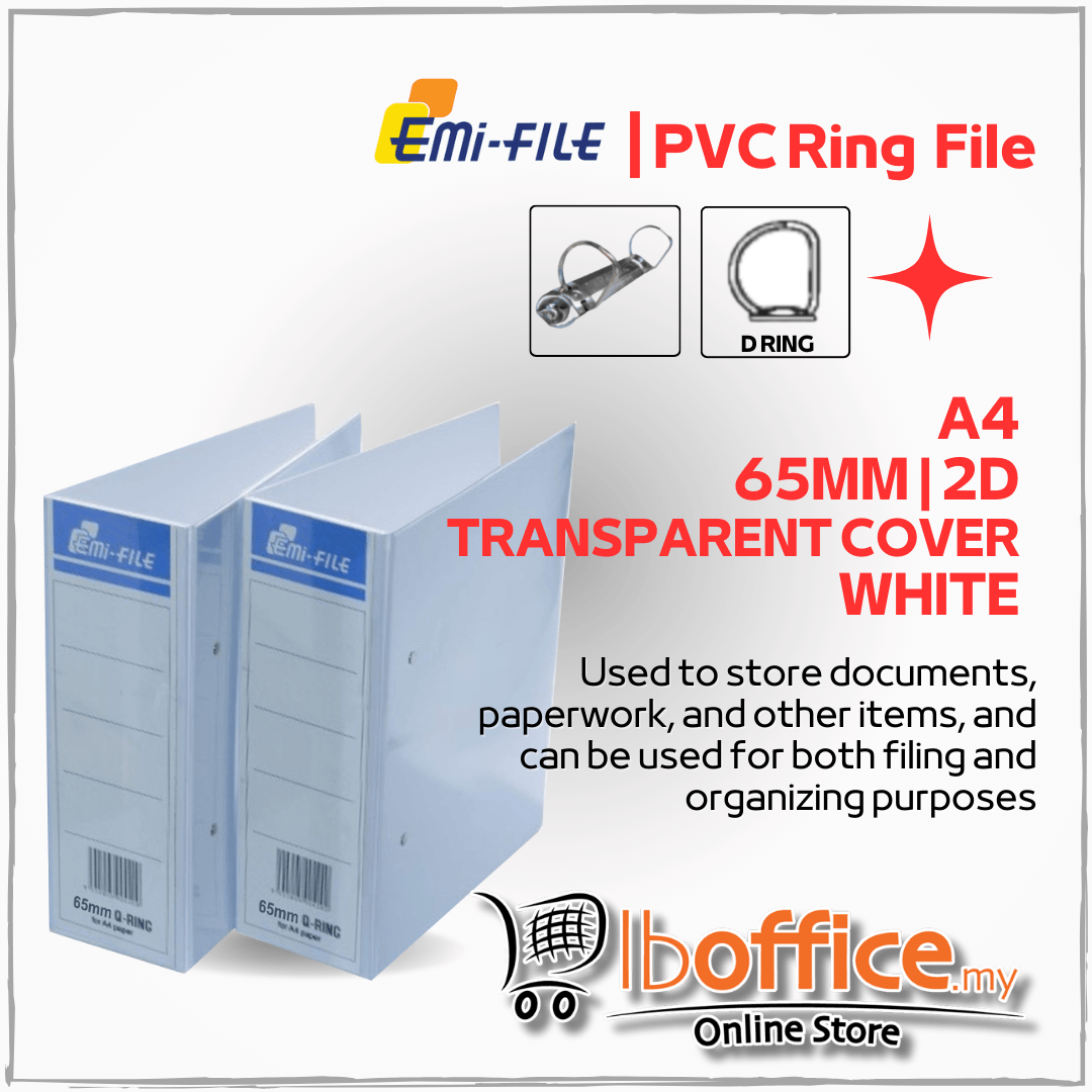 Emi File PVC Ring File - A4 2D/65mm - White | lboffice online store ...