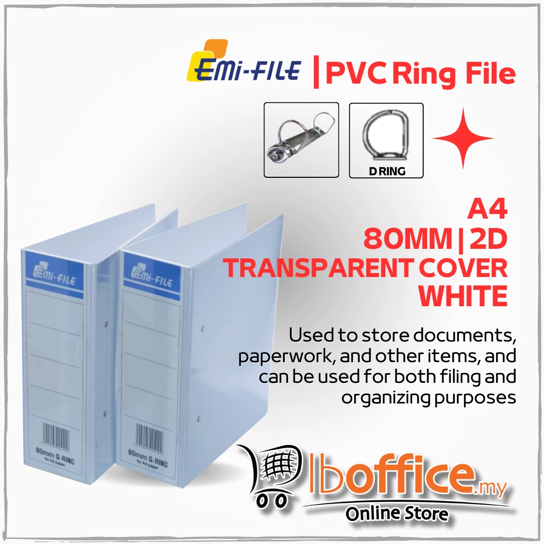 Emi File PVC Ring File - A4 2Q/80mm - White | lboffice online store ...