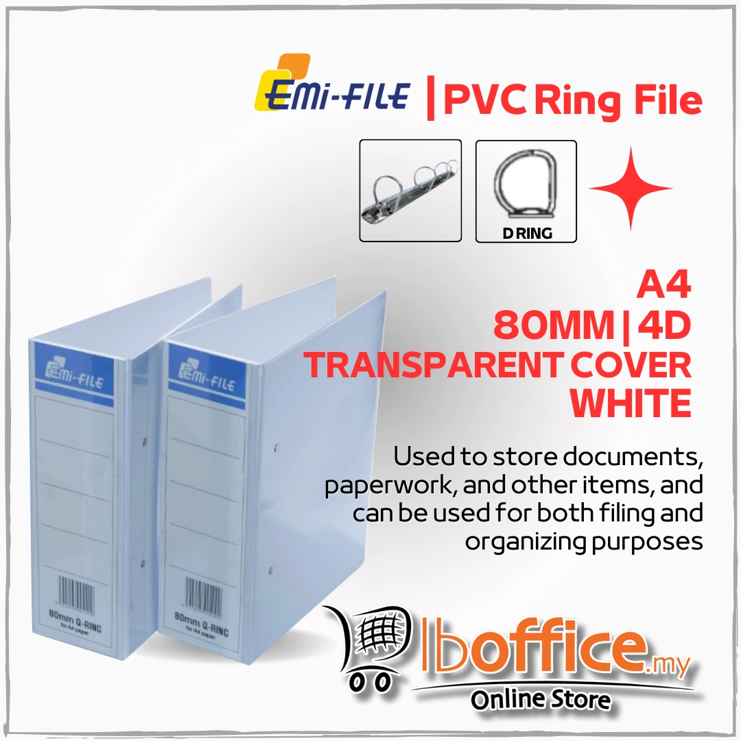 Partition Ring File Emi File PVC Ring File - A4 4Q/80mm - White | lboffice online store ...