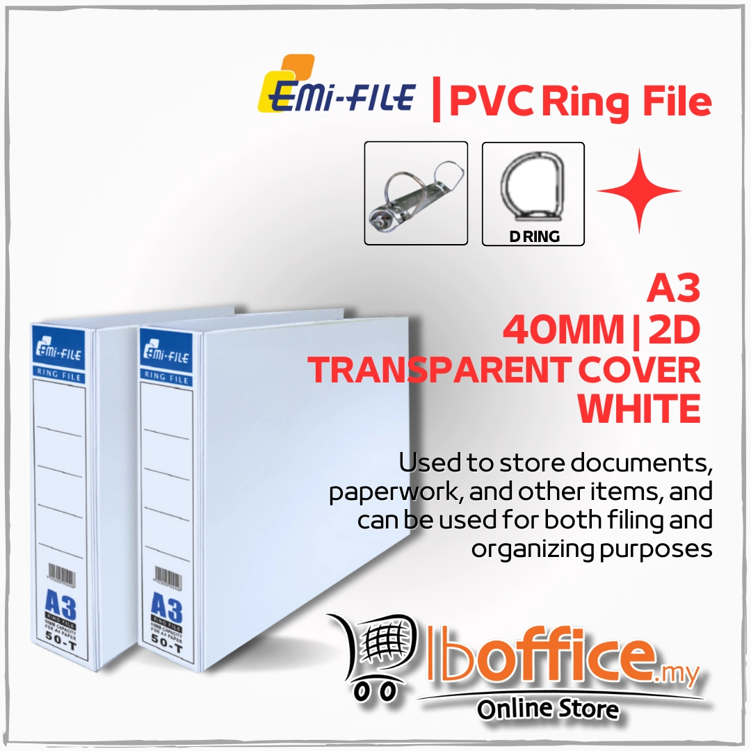 Pvc White File A3 Emi File PVC Ring File - 2D/40mm - White | lboffice online store ...