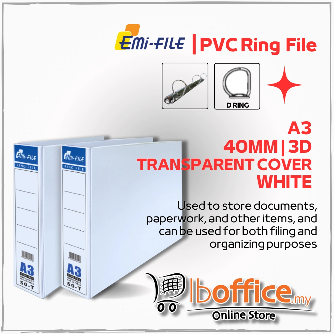 File Ele 3 Inch A3 Emi File PVC Ring File - 3D/40mm - White | lboffice online store ...