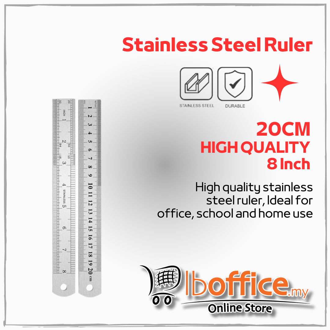 Stainless Steel Ruler - 8-Inch (20cm) | lboffice online store | we are ...