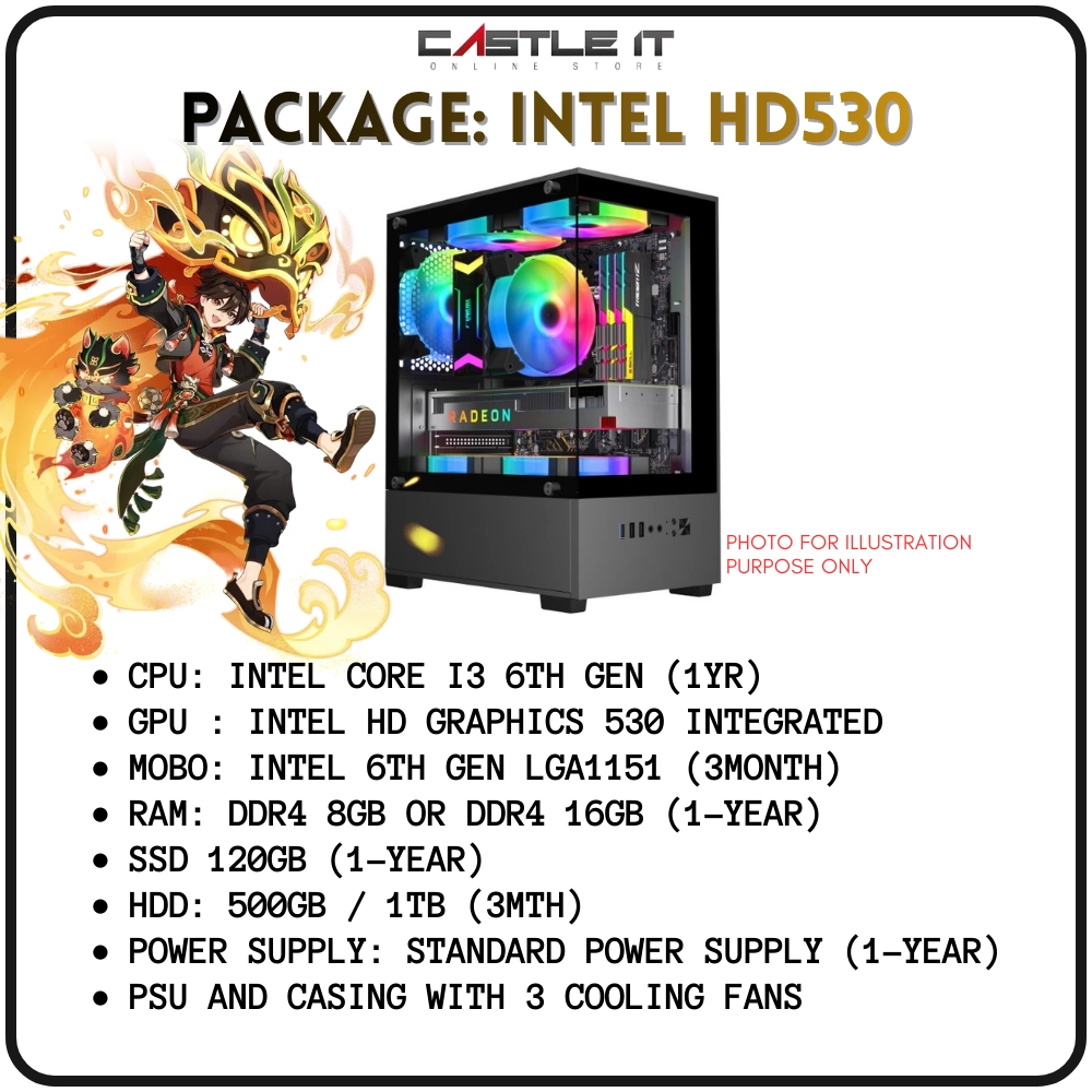Gaming PC Custom Intel Core i3 6100 with GTX1060 GTX1660 RX580 Gaming PC Custom Intel Core i3 6100 with GTX1060 GTX1660 RX580