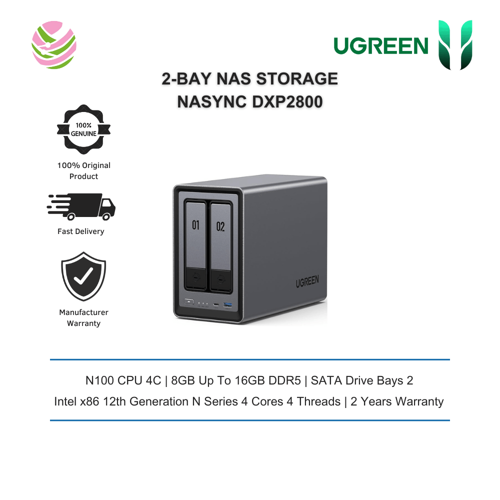 UGREEN NASync DXP2800 (N1004C/8GB DDR5/1*2.5GbE/ HDMI 4K/2-BAY UGREEN NASync DXP2800 (N1004C/8GB DDR5/1*2.5GbE/ HDMI 4K/2-BAY