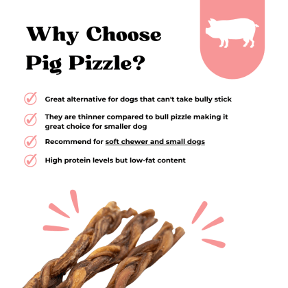 WagglyCove Air Dried Pork Pizzle for small breed dog 6 length