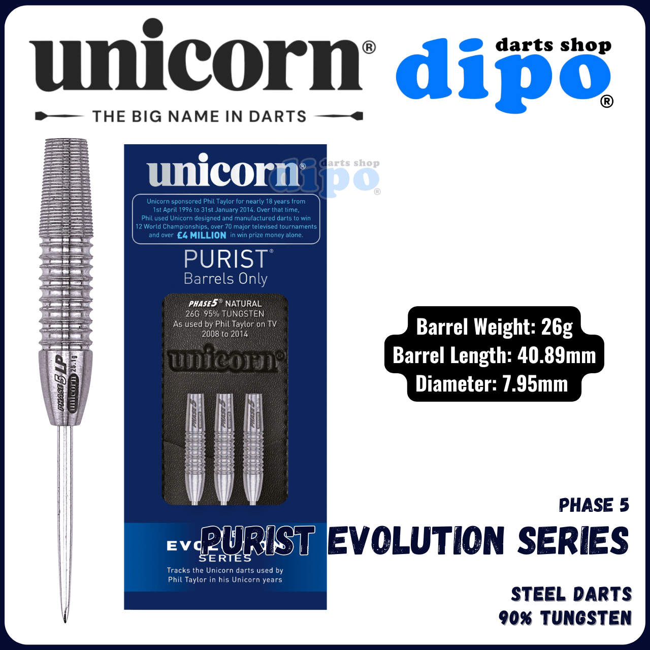 UNICORN PURIST EVOLUTION SERIES PHASE 5 LP - UNICORN Steel Darts UNICORN PURIST EVOLUTION SERIES PHASE 5 LP - UNICORN Steel Darts