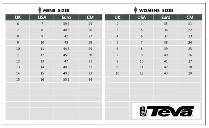 Teva sandals size guide hotsell