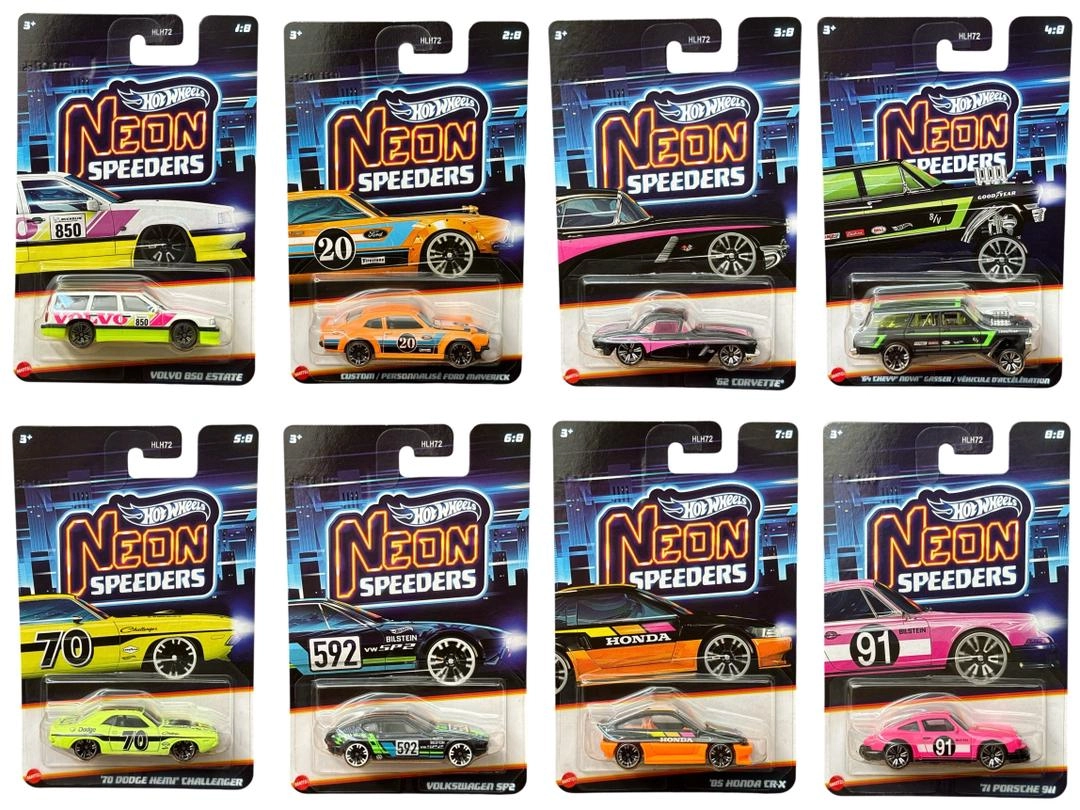 Hot Wheels 2025 Neon Speeders #HLH72-956F (1:64) Set Of 8pcs Hot Wheels 2025 Neon Speeders #HLH72-956F (1:64) Set Of 8pcs